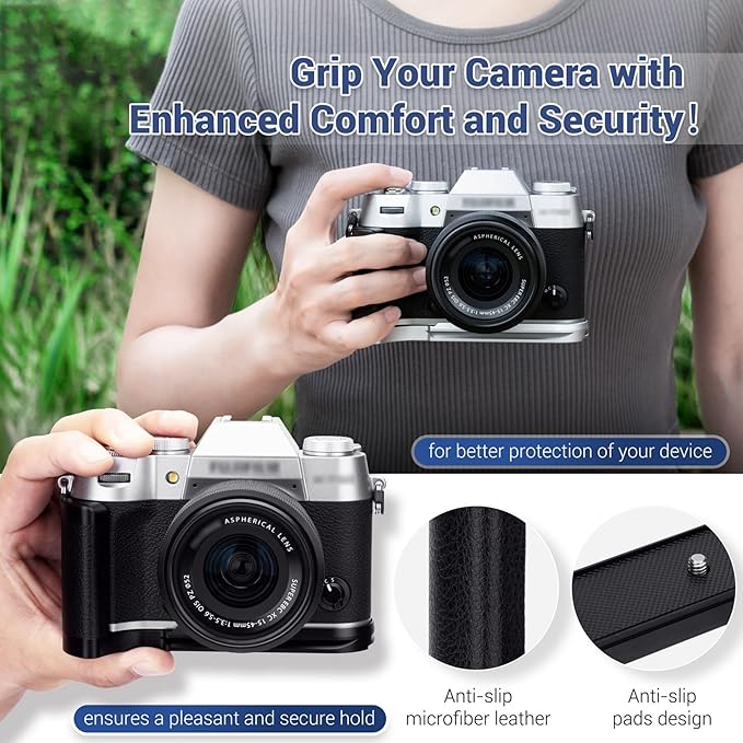 X-T50 Handgrip,L-Shape Bracket Handle for Fujifilm X-T50 XT50 Camera with Built-in Arca Quick Release Plate & Battery Compartment Opening,X-T50 Hand Grip Holder Anti-Slip Pads Design - Black