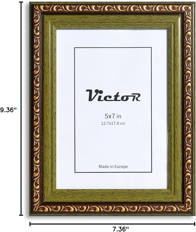 VictoR Picture Frame Chagall 5x7 Brown Green - Vintage Picture Frames with Shutterproof Acrylic Glass - 5 x 7 Photo Frame - Brown Picture Frames - Antique