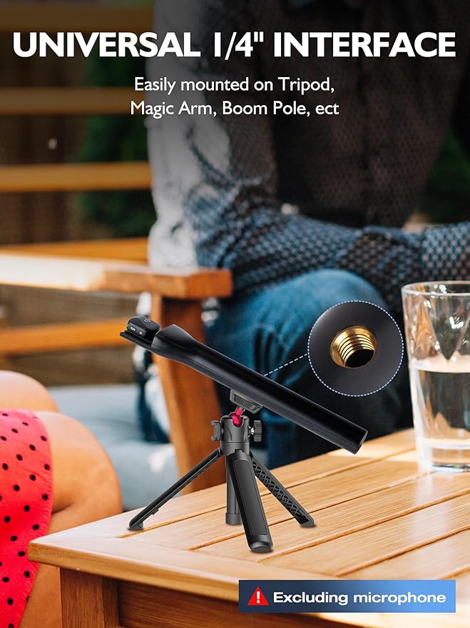 Handheld Mic Stand with Pop Filter for DJI Mic - Interview Grip & Mount Adapter Compatible with DJI Mic Mini/2 & Rode Wireless GO/II, Includes 1/4" Thread (1 Foam Cover)