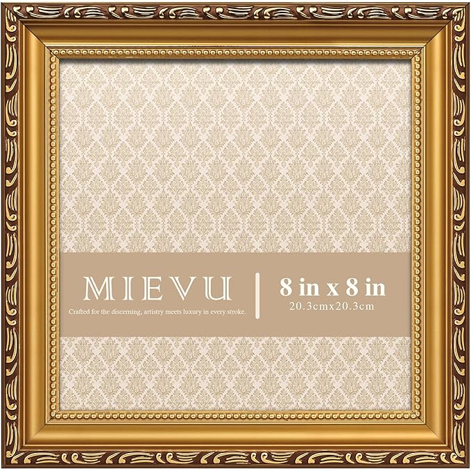 8×8 Picture Frame - Gold Picture Frames for Wall Hanging, Ornate Photo Frame for Horizontal or Vertical,Vintage Frames,Christmas Frames,with Durable Plexiglass
