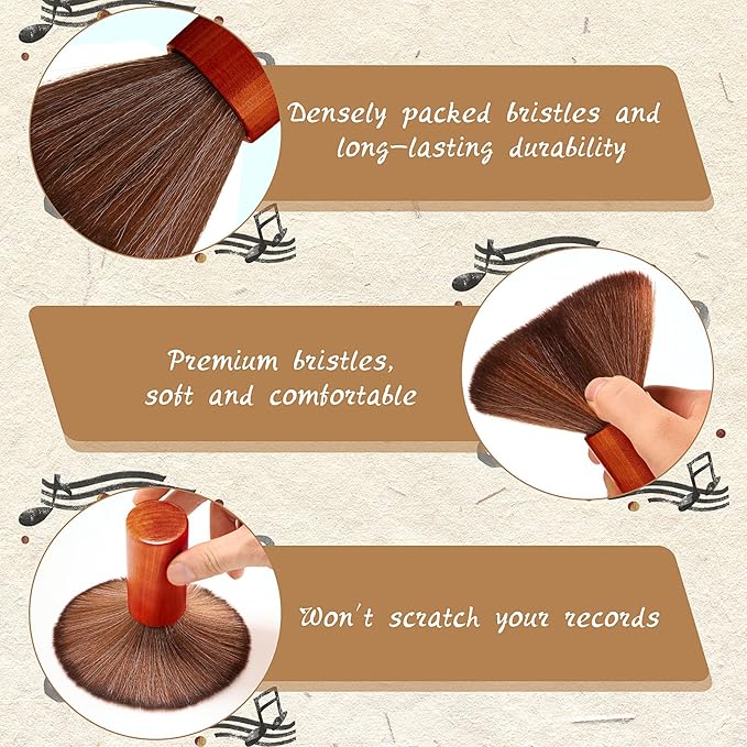 3 Pcs Vinyl Record Cleaning Brush Wooden Anti Static Dust Record Vinyl Cleaner Kit Player Accessories Gift for Music Lovers(Reddish Brown)
