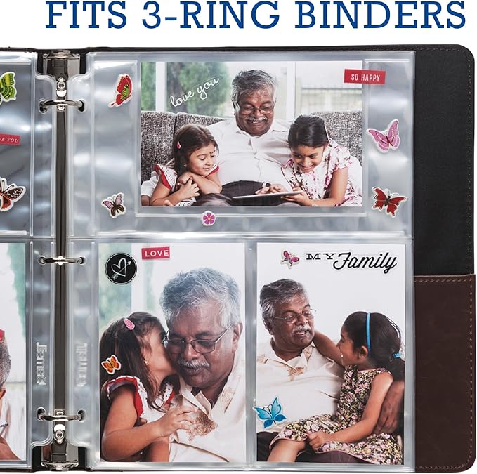 Samsill 50 Pack Ultra Clear 4x6 Photo Album Pages for 3 Ring Binder, Mixed Format, Archival Photo Sleeves, Photo Holders, 3 Pocket Top Loading, 300 Total Photos