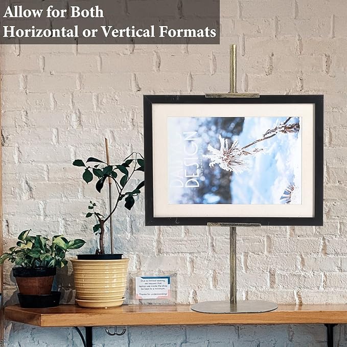 Adjustable Easel Stand for Sign, Metal Heavy Duty Picture Easels for Display, Tabletop Easel Stand for Picture Frames up to 28", Antique Gold Easel Stands with Base for Art Paintings Photos