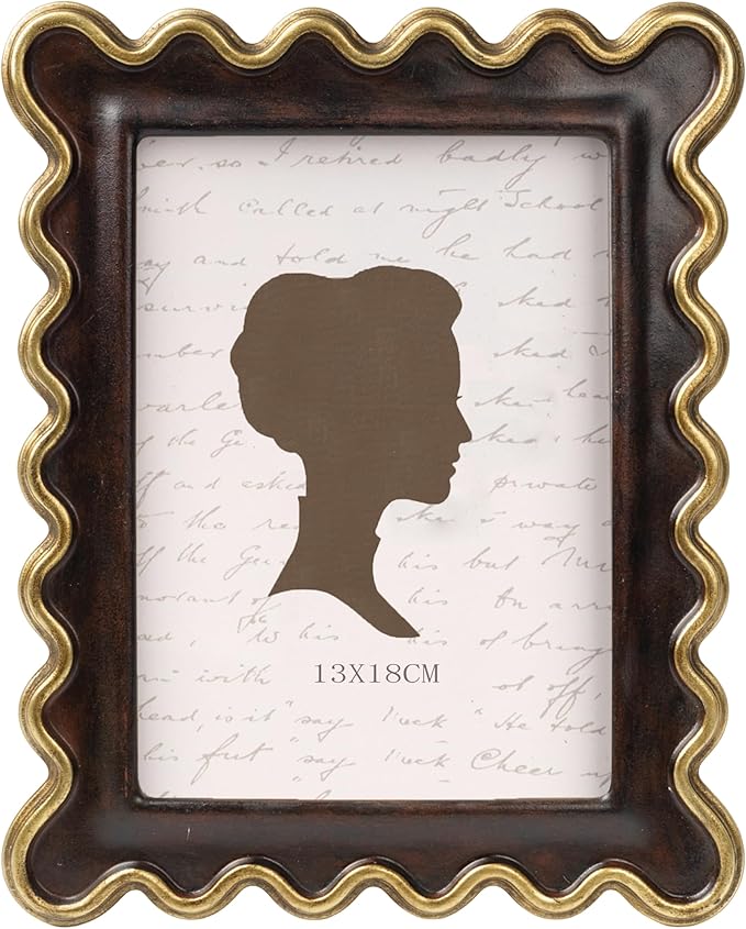 AELS 5x7 Inch Vintage Scalloped Picture Frame, Mid Century Modern Antique Photo Frames with Glass Front, Photo Display, Tabletop Wall Hanging, Dark Walnut