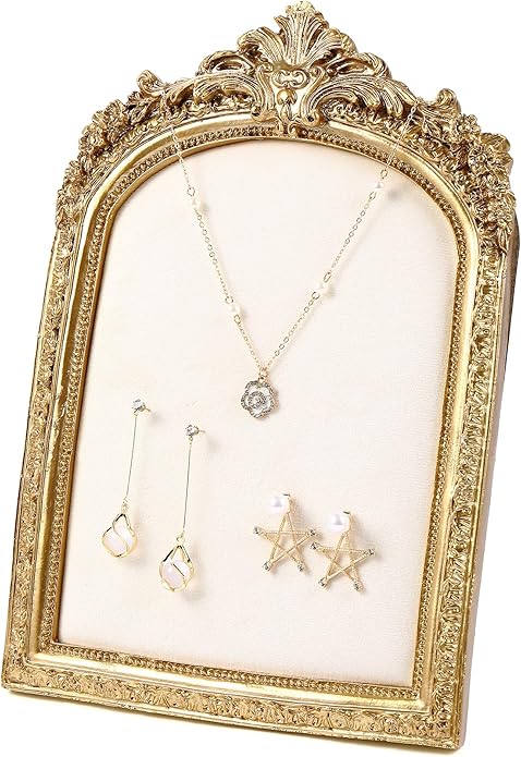 Jewelry Display Stand Vintage Necklace Organizer Ring Holder Earring Tray Resin Jewelry Photography Props Frame with Velvet Backing for Gifts