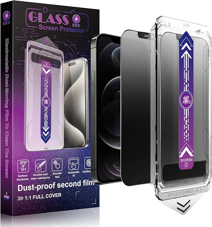 SHANG PIN JIA 2 Pack Matte Privacy Screen Protector for iPhone 12 and iPhone 12 Pro 6.1-Inch Auto Dust Removal, No Bubbles,Anti-Spy Tempered Glass Film, Easy Installation