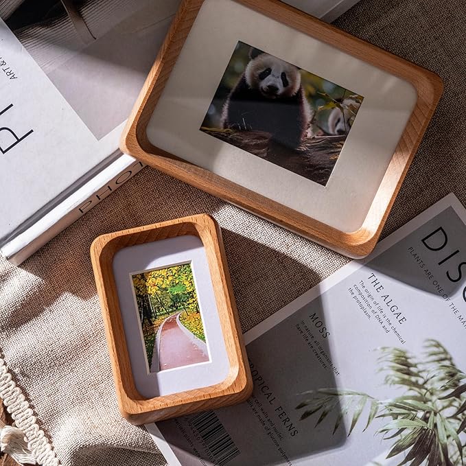 Kattepote 3 inch Wooden Mini Instant Photo Frames, with Mat for 1x2 inch Photos, Natural Beech Wood Mini 2 x 3 inch Tabletop Picture Frame Instant Camera Photo Frames (Beech)