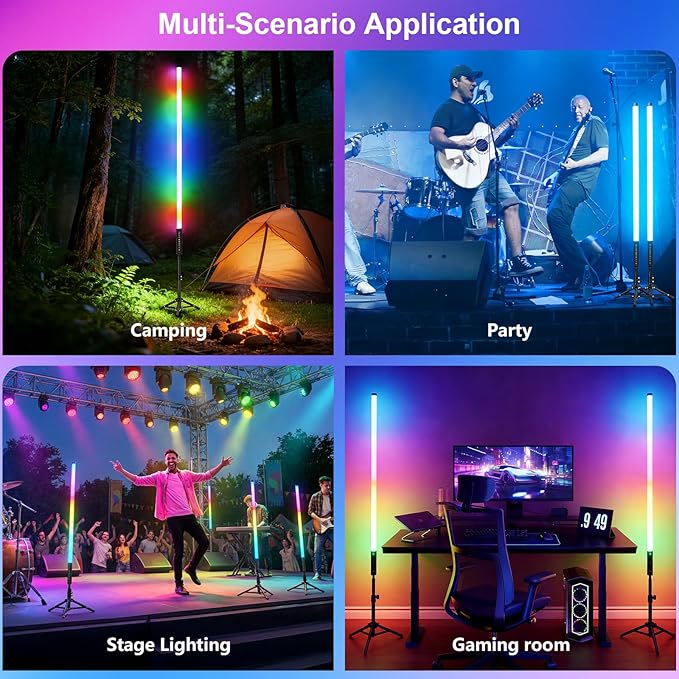 LUXCEO 2Pack 90cm RGB Tube Light Bar (3Ft) with Light Stand, 5000 mAh Battery Powered LED Video Light Wand Stick for DJ Lighting, Dance Club and Photography Lighting