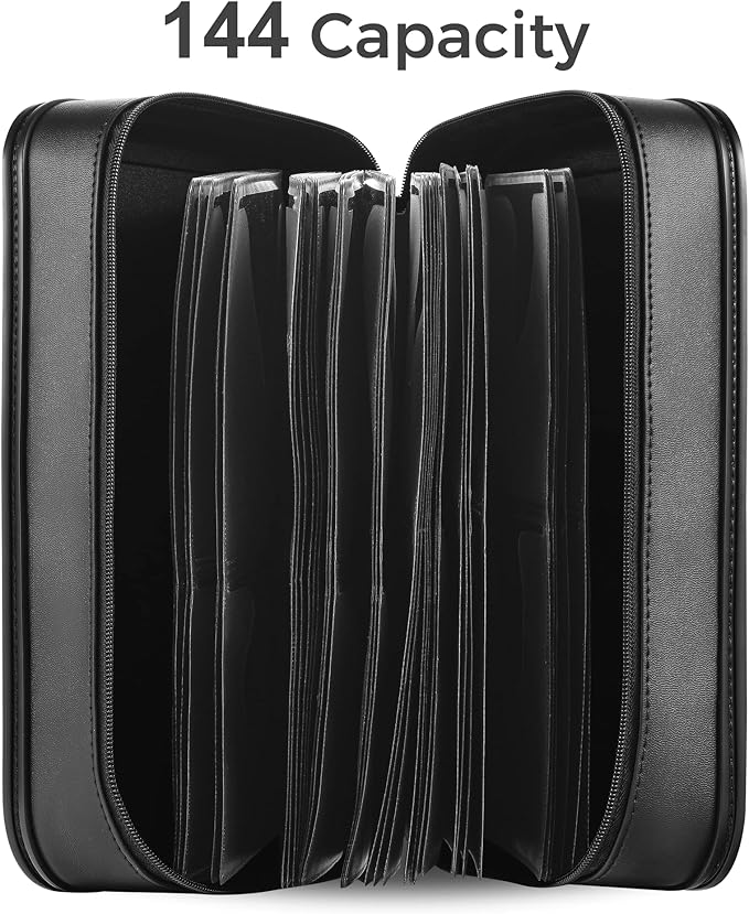 CD Case DVD Holder Storage: 144 Capacity DVD Cases Organizer Portable Wallet Storage - CD Plastic Protective Carrying Binder for Home Travel (Black)