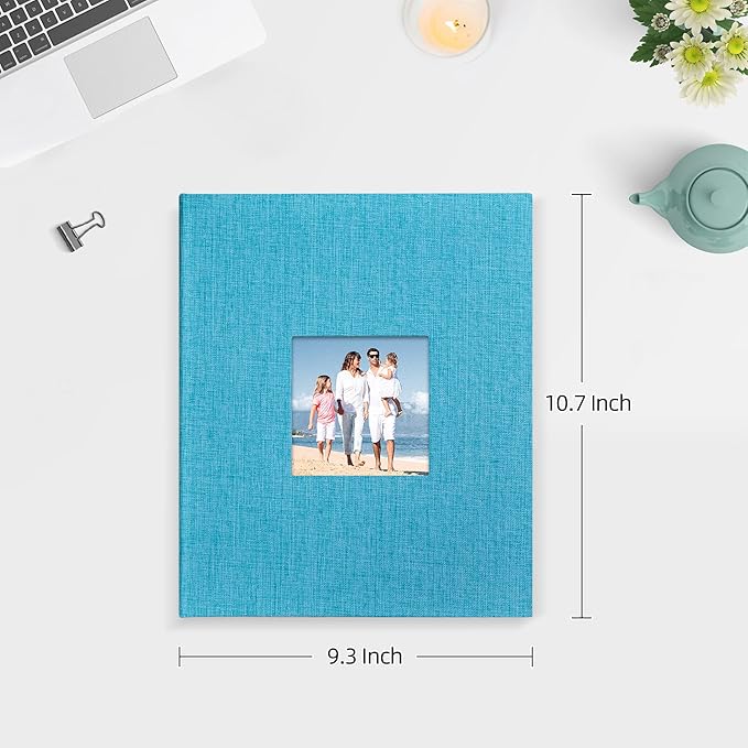 Mublalbum 2 Pack Small 8x10 Photo Album 2 Pack Linen Cover with Display Window Mini Picture Book Each Holds 52 Vertical Pockets for Artwork Postcards or Pictures Storage (Blue)