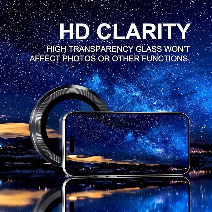 Choiche Compatible for iPhone 17 Pro/iPhone 17 Pro Max Camera Lens Protector, 9H Tempered Glass Camera Cover Screen Protector Metal Ring Decoration Accessories (Black)