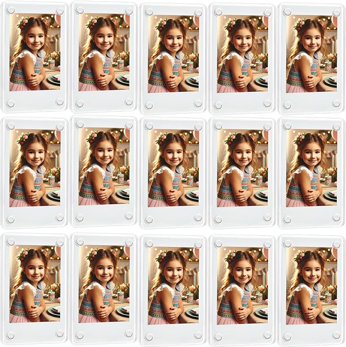 lengnoyp 15 Packs Polaroid Magnets Frame for Refrigerator, Acrylic Fridge Magnetic Picture Frame, Mini Photo Frames, Instax Clear Picture Magnet Display Frame 2.36 X 3.54 Inches