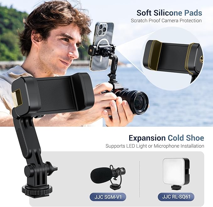 JJC Camera Phone Holder Phone Tripod Mount Adapter for iPhone Smartphone, Cold Shoe Mount for DSLR DJI Osmo Action Osmo 360, Insta360 Ace Pro, GoPro Hero Camera Photography Accessories