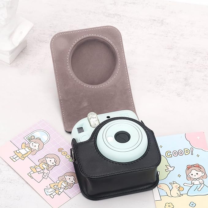 Frankmate Protective Case Compatible with Fujifilm Instax Mini 12 Instant Film Camera with Accessory Pocket and Adjustable Strap (Black)
