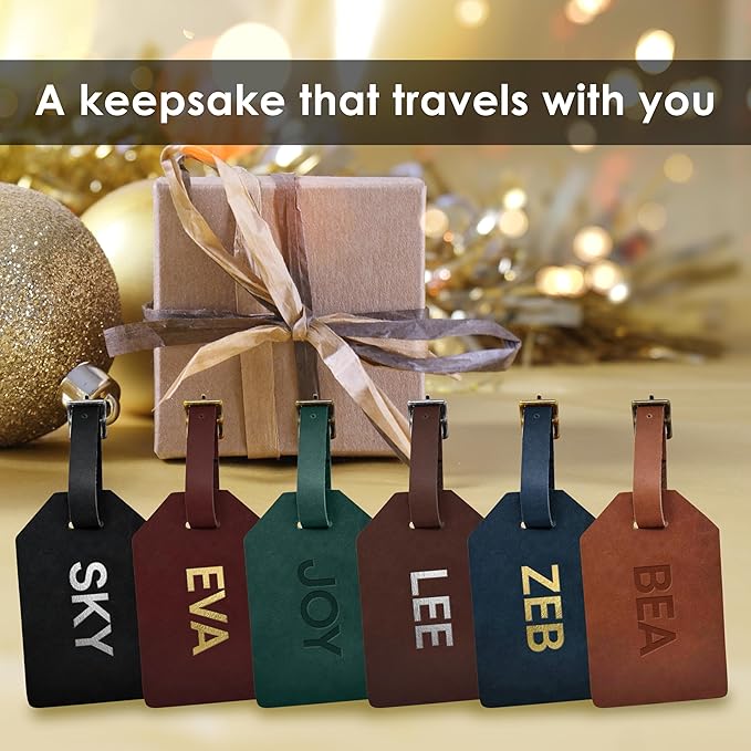 Northwind Personalized Leather Luggage Tag – Made in USA - Custom Monogram Travel Bag Tag, Handmade Premium Leather with Secure Strap, Unique Durable Travel Accessory Gift for Him and Her