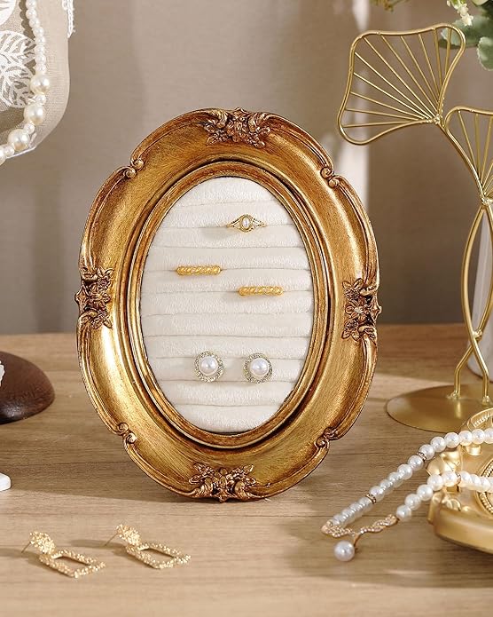 Jewelry Display Stand Vintage Necklace Organizer Ring Holder Earring Tray Resin Jewelry Photography Props Frame with Velvet Backing for Gifts