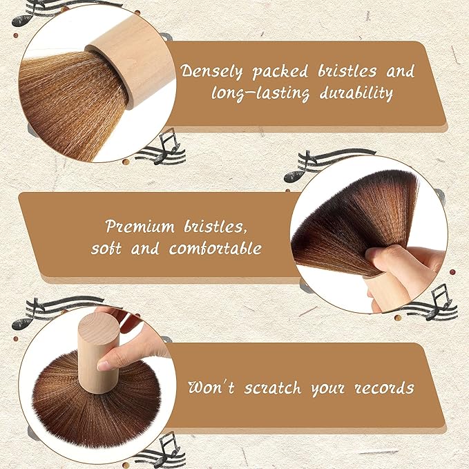 3 Pcs Vinyl Record Cleaning Brush Wooden Anti Static Dust Record Vinyl Cleaner Kit Player Accessories Gift for Music Lovers(Light Wood Color)