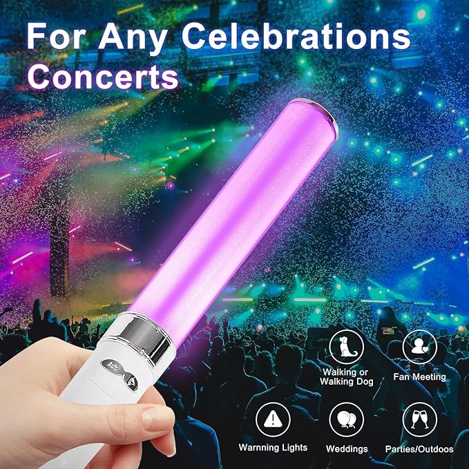 LED Glow Sticks Multicolor 2 Pack, 18 Dynamic Colors, Auto/Manual Modes, Battery Powered for Concerts, Brithday, Raves, Parking Guides,Emergencies