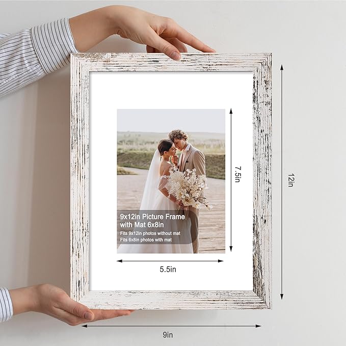 9x12 Picture Frame Set of 4, Made of Glass and Multicolour Wooden Frame, 9 by 12 Photo for Wall or Tabletop - Display Picture 6x8 with Mat or 9x12 Without Mat