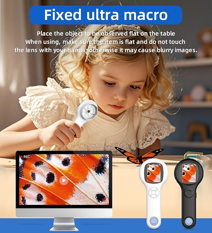 T TAKMLY Mini Pocket Digital Microscope, Macro Fixed Focus Magnifying Glass, Portable Handheld USB Digital Microscope 500x Magnification, 4X Zoom
