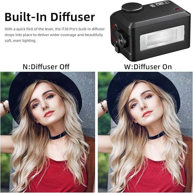 Godox iT30Pro-N Pocket TTL Flash for Nikon Camera: 2.4G Wireless+Touchscreen (Equivalent to Built-in X3 Trigger), Li-ion Battery, HSS 1/8000s, 560 Flashes, Built-in Diffuser for Portrait Photography