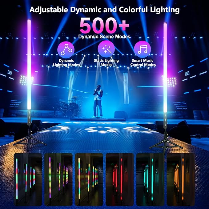 LUXCEO 2Pack 90cm RGB Tube Light Bar (3Ft) with Light Stand, 5000 mAh Battery Powered LED Video Light Wand Stick for DJ Lighting, Dance Club and Photography Lighting