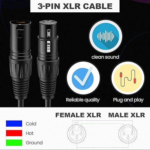 12 Pcs 25 Feet XLR Cable, 3-Pin XLR Male to Female Premium Balanced Microphone Cable, Stage Grade All Copper Conductors for Studio DJ Podcast Mixers Mics PA Systems, Black