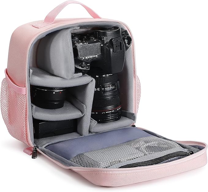 BAIGIO Camera Bag Insert Handbag Inner Case Large Capacity Small Camera Insert Bag Shockproof and Water-resistant DSLR SLR Foldable Protective Camera Organizer Cube Padded Camera Bag Pink