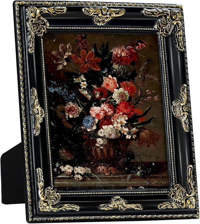 8x10 Black Vintage Picture Frame Ornate Baroque Gothic Victorian Frames with Mat for 5x7 or 8 x 10 Photos, Tabletop or Wall Display, Antique Home Decor Accent
