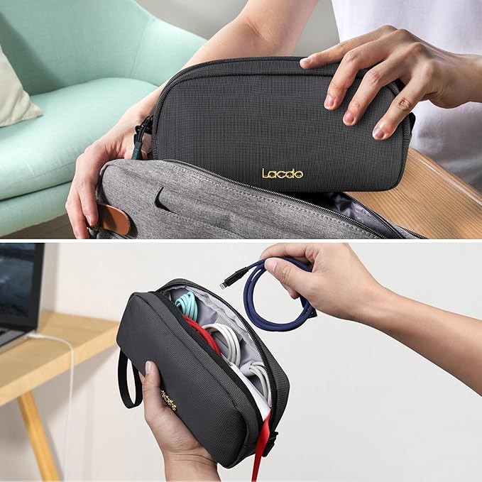 Lacdo Electronics Organizer Travel Case, Travel Bag Cable Organizer for Essentials, Water Resistant Tech Accessories Carry Storage for Cord, Phone, Cables, Airpods, USB Flash Drive, Daily Items, Black