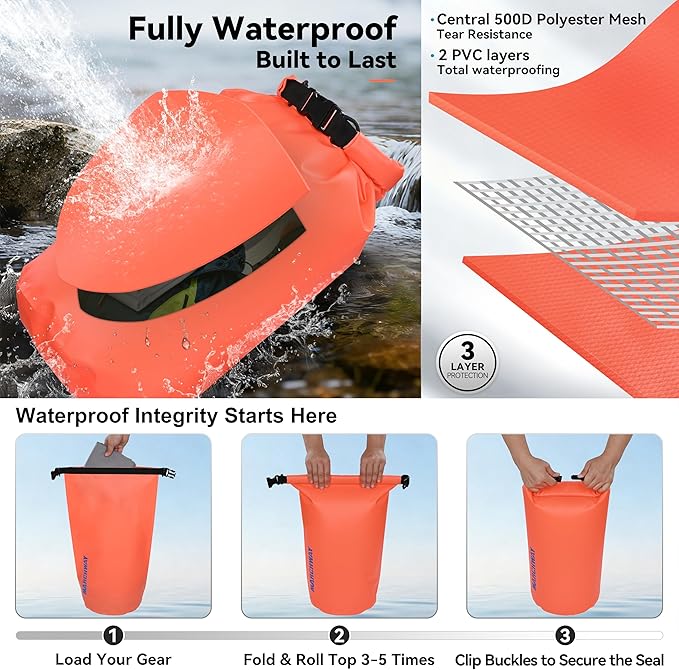 MARCHWAY Floating Waterproof Dry Bag Backpack 5L/10L/20L/30L/40L, Roll Top Sack Keeps Gear Dry for Kayaking, Rafting, Boating, Swimming, Camping, Hiking, Beach, Fishing