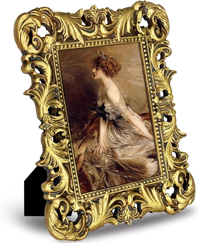 Gold Picture Frames 5x7 Vintage Gothic Ornate Antique Small Baroque Frame for Tabletop or Wall Display with Glass Front