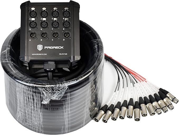 PRORECK 8-Channel Low Profile XLR Send Circuit Board Snake Cables, XLR Splitter Cable for Live, Recording, Stage, Studio, 100 Feet Long