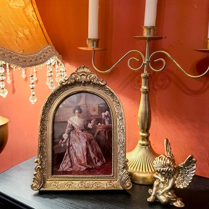 Vintage Picture Frames 4x6 Ornate Bronze Antique Picture Frames for Wall and Tabletop Vintage Photo Frame Victorian Home Decor Gallery Wall Decor in Arch Shape