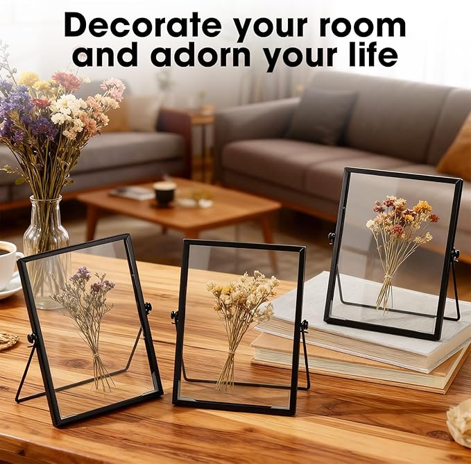 Amyhill Set of 6 Metal Picture Frames Vintage Minimal Ornate Floating Frames 4 x 6 Inches Photo Antique Easel Stand Vertical Glass Holder for Pictures Photos Desk Tabletop Display(Black)