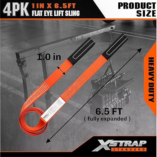 XSTRAP STANDARD 4PCS 1" x6.5ft Lifting Sling 1-Ply Red Web Strap, 2000 LBS Vertical (907 KG), 1600 LBS Choker (725 KG), 5:1 Safety Factor, Twist Eye Polyester Slings for Rigging Hoist Recovery Tree