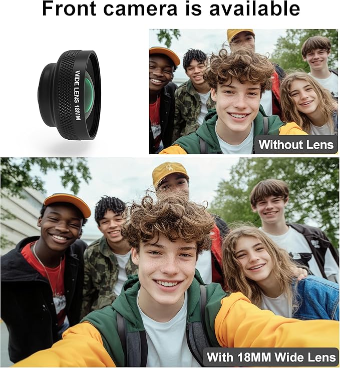 18mm Wide Angle Lens for iPhone Samsung and Android Smartphone, with 17mm Thread Universal Phone Lens Clip and Black Portable Bag