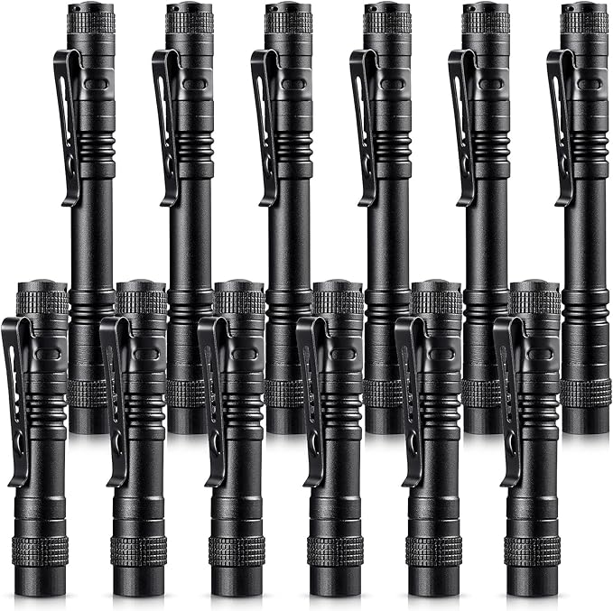 Honoson 12 Pieces Mini LED Pen Flashlight Bulk Small Pocket Flashlight 3.5 Inch, 5.24 Inch Aluminum Handheld Penlight with Clip for Inspection Camping Emergency Diary Lighting