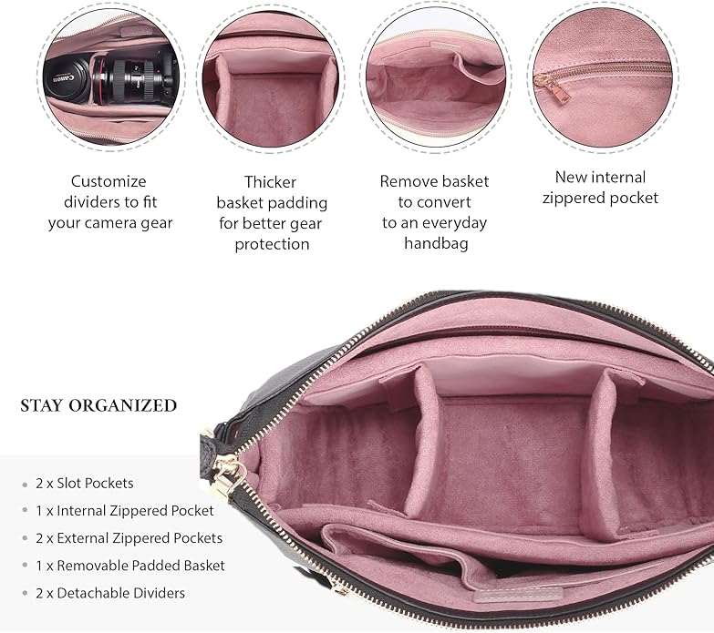 Meliae Camera Bag for Women, DSLR Mirrorless Camera Purse, Leather Shoulder Crossbody Hobo Travel Tote