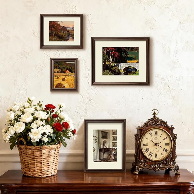 8x10 Picture Frame, 2 Pack Ornate Vintage 8 x 10 Photo Frame for Wall or Tabletop Display, 8x10 Poster Frames with Real Glass, Display 5x7 Pictures with Mat or 8x 10 without Mat for Antique Déco, Brown