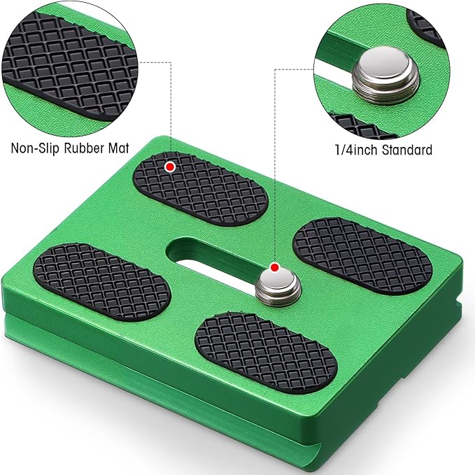 Frienda 2 Pieces Metal Quick Release Plate with 1/4''-20 Camera Screw Tripod Mount Plate Fits Standard for DSLR Camera Tripod Ball Head (Green,Pu50)
