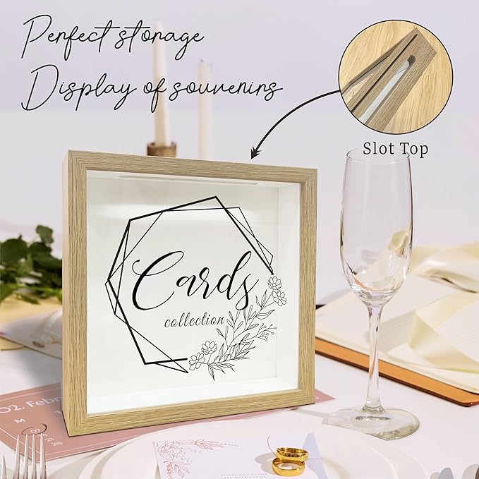 8" x 8" Card Collector Box Photo Frame - Minimalist Floral Pattern Keepsake - Memory Box for Displaying and Collecting Greeting Cards, Tickets, Wedding, Party Invitation Keepsake Gifts - A05