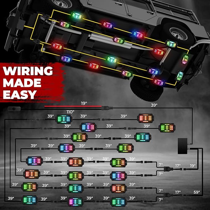 20 Pods Five Sided RGB Rock Lights for Trucks Jeep UTV SUV ATV, Multi Chasing Color App/Remote Control Led Rock Lights with Music Mode, Waterproof Exterior Underglow Kits for Cars