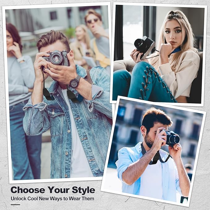 Universal Camera Strap - Camera Neck Strap, Adjustable Shoulder Straps Compatible with Canon, Fujifilm, Nikon, Olympus, Panasonic and other SLR and mirrorless cameras - Blue and Black Stripes