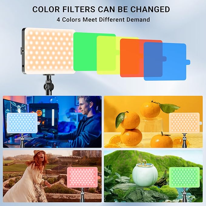 LED Video Light with Stand, Home Studio Back Lights, Photo Lights with Color Filters for Close Photography Lighting YouTube Video Recording, Desk Game Steaming