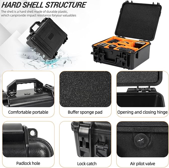 GYXZ Protective Camera Case 11 X 9 X 5.7 Inch Shockproof Water-resistant with Adjustable Dividers (Can hold cameras, pistols, gear, equipment)