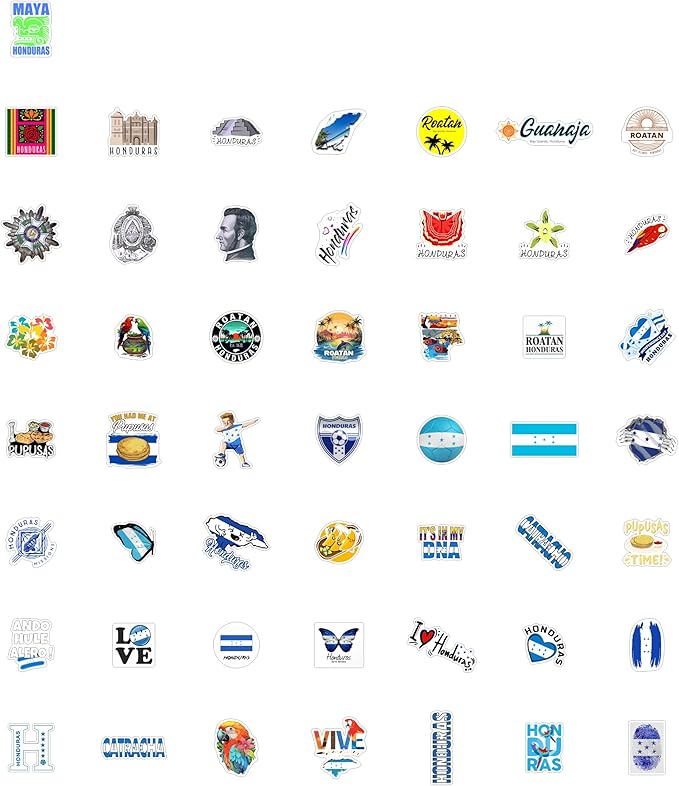 BulbaCraft 100Pcs Honduras Stickers for Water Bottle and Laptop - Honduras Party Favors & Decorations, Waterproof Vinyl Decals, Flag and Culture Stickers, Gifts for Women & Men