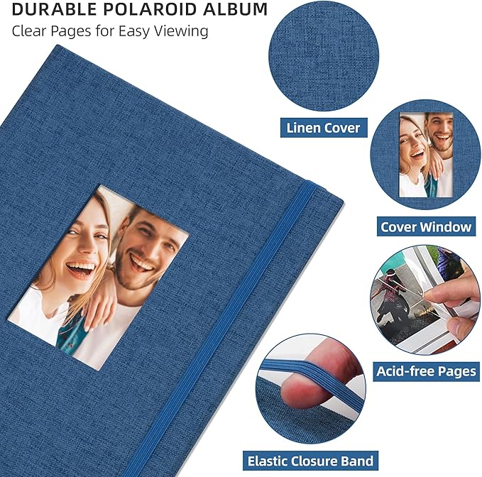 Vienrose Mini Polaroid Photo Album Book 208 Photos 2x3 Inch Pictures for Fujifilm Instax Mini 7s 8 9 11 25 26 40 50s 90 Evo Z2300 Instant Camera, Polaroid Snap Blue 1 Pack