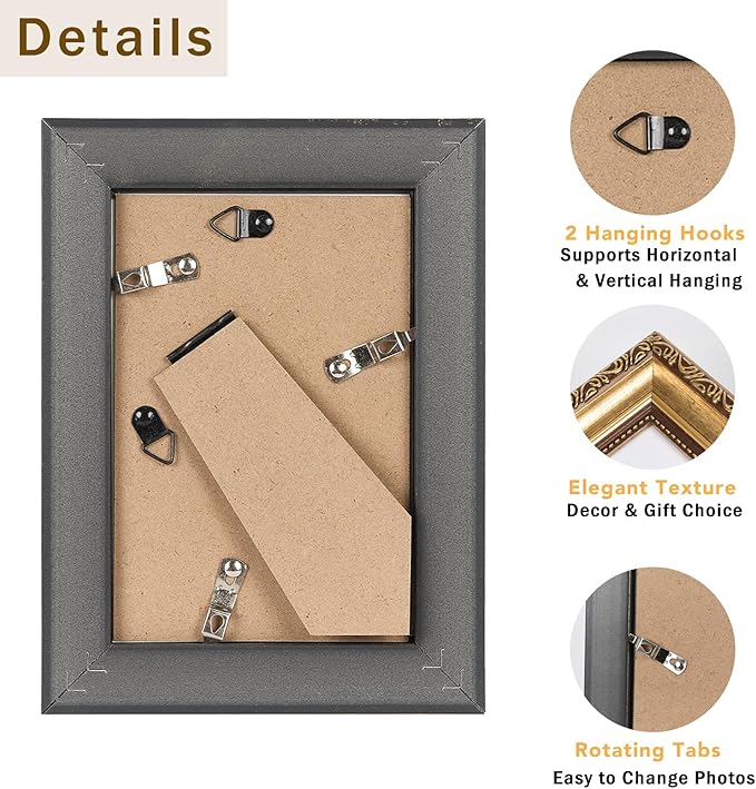 4x6 Vintage Picture Frame with 3.5x5 Mat Set of 2, Elegant Retro 4 by 6 Photo Frame with Shatter-Resistant Plexiglass for Wall or Tabletop Display, Gallery Decor & Gift, Gold, 2 Pack