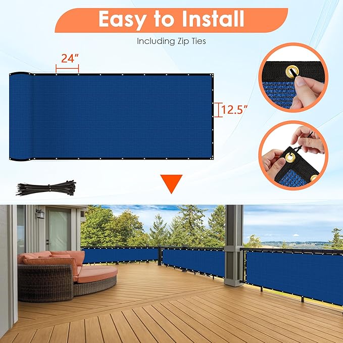 iCover 4x12ft Fence Privacy Screen, Heavy Duty Fencing Panels Screens, Outdoor Shade Cloth Mesh Barrier, Reinforced Bindings and Brass Grommets, Cable Zip Ties Included, Blue